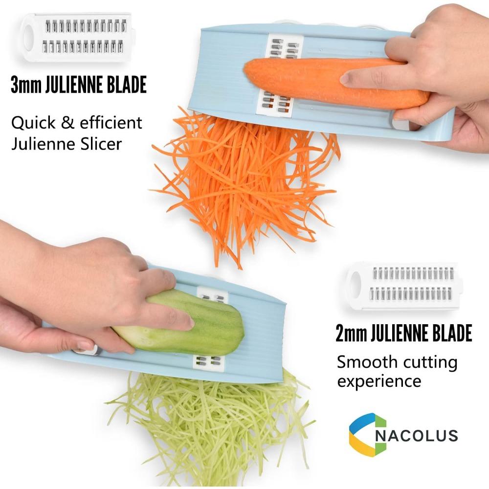 5 in 1 Slicer for Kitchen, Vegetable Cutter with Multi Blade for Potato Chips, Julienne, Shredder & Peeler, Blue