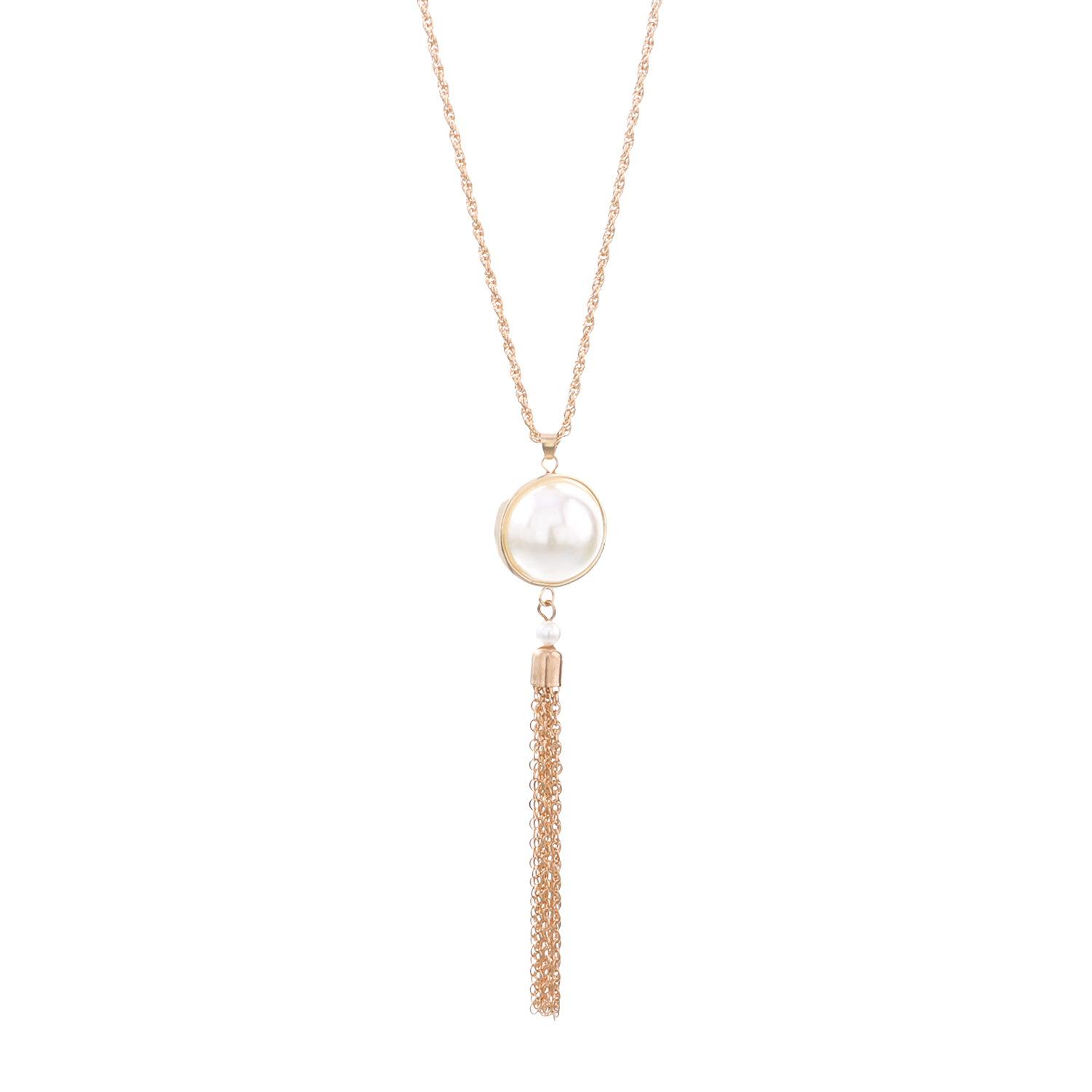 European and American jewelry, simple knotted tassel long necklace sweater chain, popular pearl women s pendant
