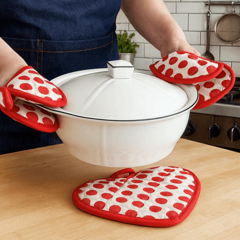 2pcs Polka Dot Heat Insulation Pad Thickened Cotton Coasters Multi-functional Oven Mitts Oven Use