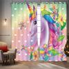 2 Stück verträumte Vorhänge mit Einhorn-Musterdruck, rosa Cartoon-Blume Regenbogen zur Dekoration, Schlafzimmer, Wohnzimmer