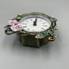 Mini Analog Table Clock Quiet Desk Clock Handpaint Metal Enamel Florals Battery Operated Clock for Shelf Bedroom Bedside