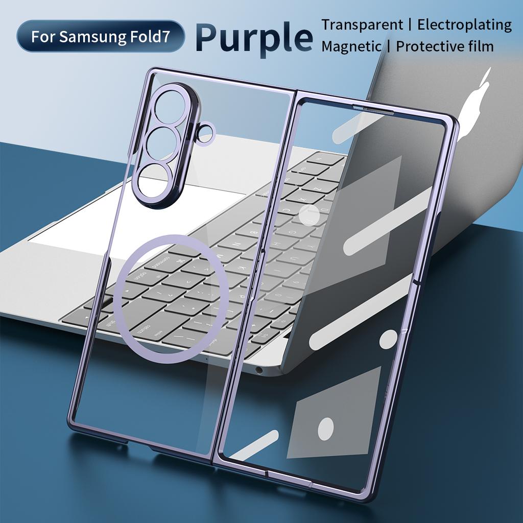Magnetic Clear Transparent PC+TPU Phone Case for Galaxy Z Fold 7/6/5/4 with Glass Film Protector Shockproof Back Cover