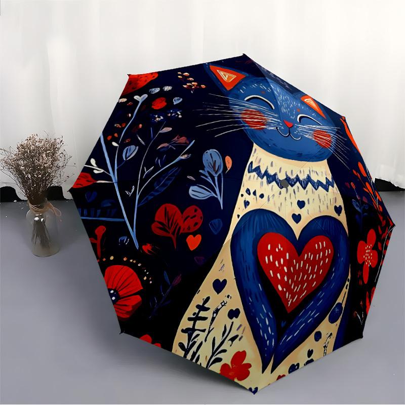 1pc Cat Floral Automatic Open/Close Umbrella Compact Folding Umbrella, All-Season Portable Umbrella for Women/Men, Perfect Gift for Birthdays028