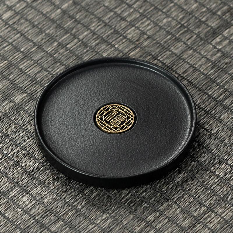 Nordic Gold Plated Dark Green Ceramic Coaster Home Tea Cup Tea Set Accessories Mini Small Tray Home Decoration Porcelain Crafts