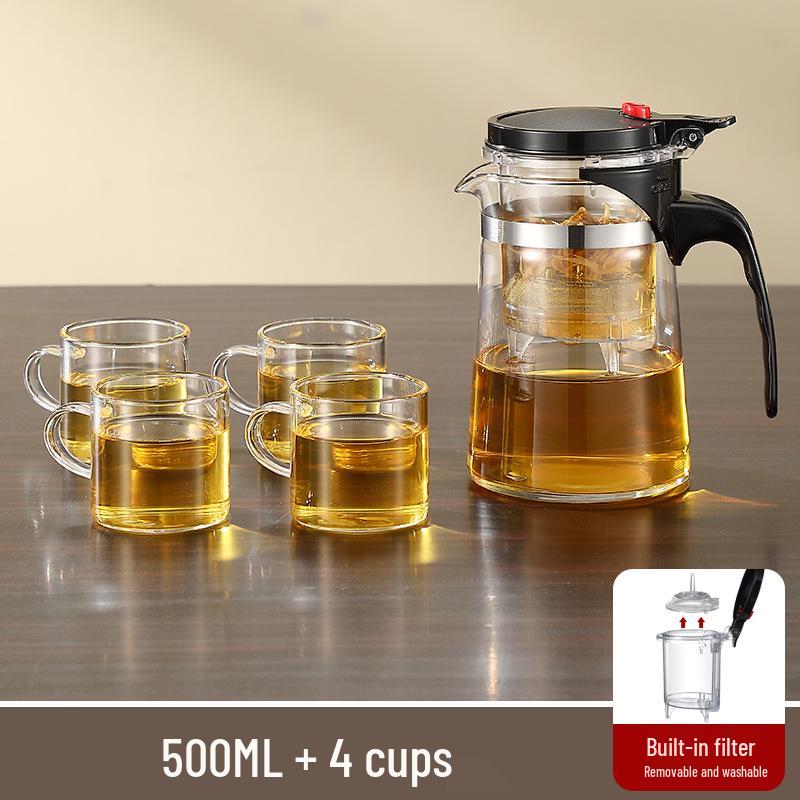 Elegant Glass Teapot Set with Detachable, Washable, Heat-Resistant Filter, and Gift Cup - Customizable Logo Option