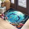 Underwater Cave Dolphin Coral Door Mat Non Slip Floor Rug Ocean Seabed Fish Print Entrance Carpet For Entryway Coastal Decor