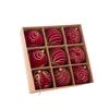 8cm bordeauxrote beflockte Weihnachtskugeln mit goldenem Glitzer-Muster, 24 Stück Geschenkbox-Set, 3 Muster Weihnachtsbaumschmuck