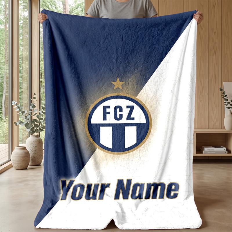 Custom Text Flannel Throw Blanket, Lightweight Cozy Bed Sofa BlanketFC Zürich