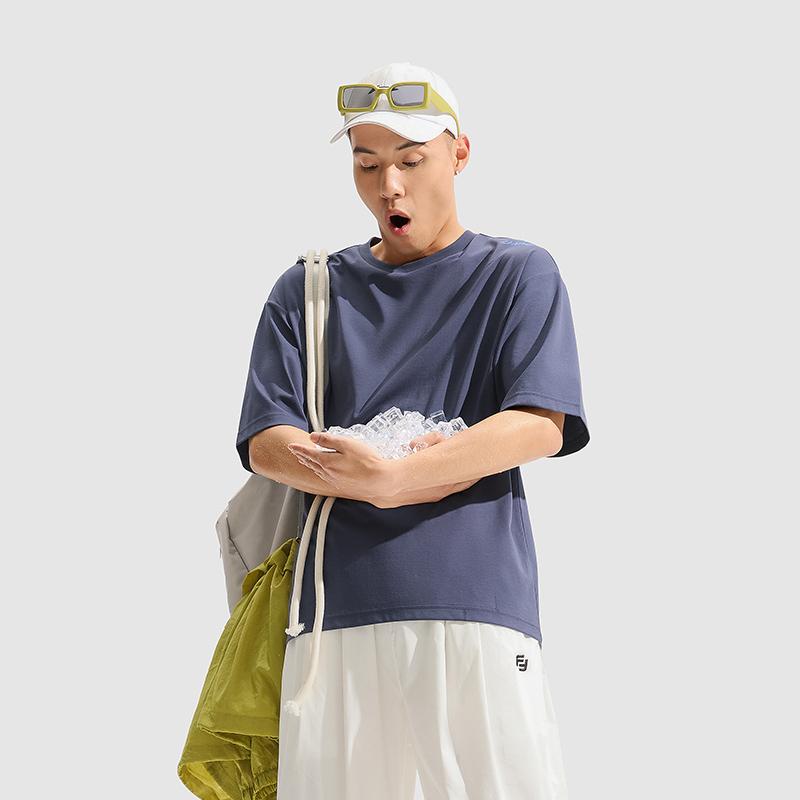 Li Ning Cooling Tea T Ice Silk Quick Dry Cool Solid Color Round Neck Casual Sports Short Sleeve T-Shirt Men Tops Mushan-Blue ATSU731-2