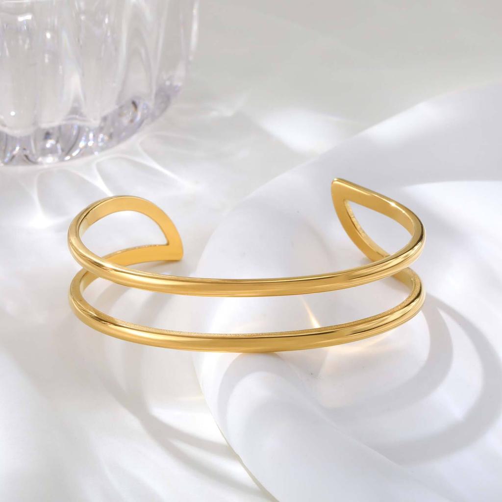 Vnox Minimalist Stainless Steel Double Cuff Bracelet, Geometric Aesthetics Gold Plated Bangles, Women's Hand Arm Jewelry Gifts