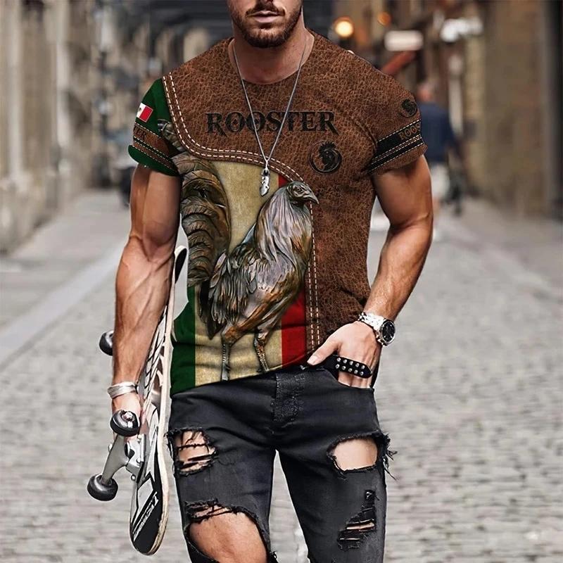 Men's Mexico Summer T-shirt Rooster Battle Champion 3D Printing Casual Short Sleeved Shirt Unisex Harajuku Round Neck Top