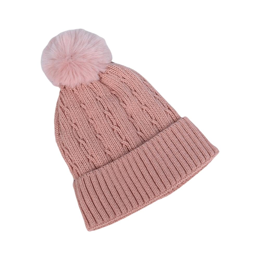 Winter Warm Knitted Hat with Fluffy Ball Beanies Cap Fashion Pullover Cap for Male Female