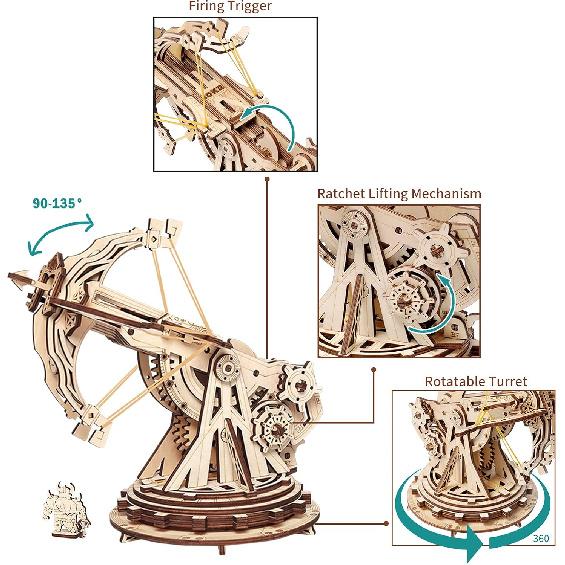 ROKR 3D Wooden Puzzles for Adults, DIY Wooden Ballista Launcher Toys Building Model Kits STEM Projects Toys for Boys/Girls