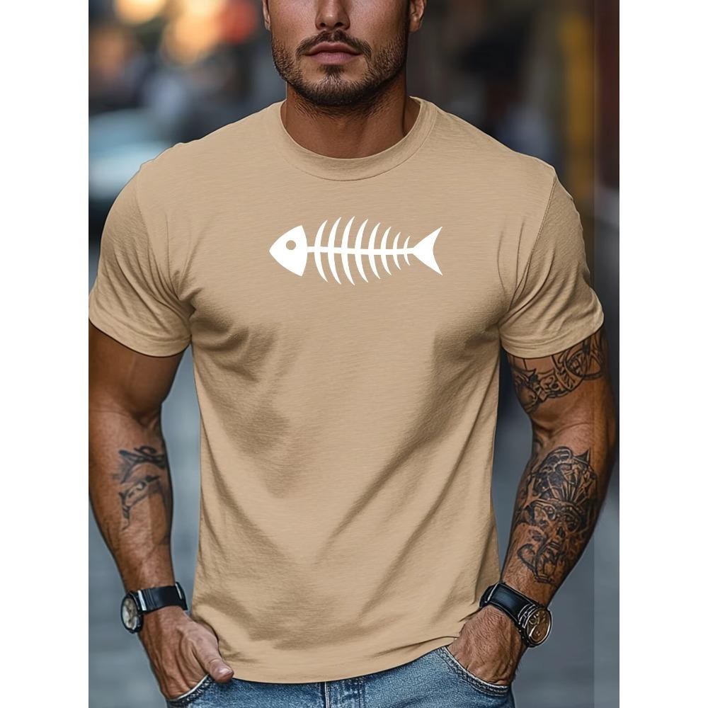 Creative minimalist fish bone pattern Print Versatile T-Shirt Fashionable Comfortable Breathable Soft Casual Sports Short Sleeve Cotton T-shirt