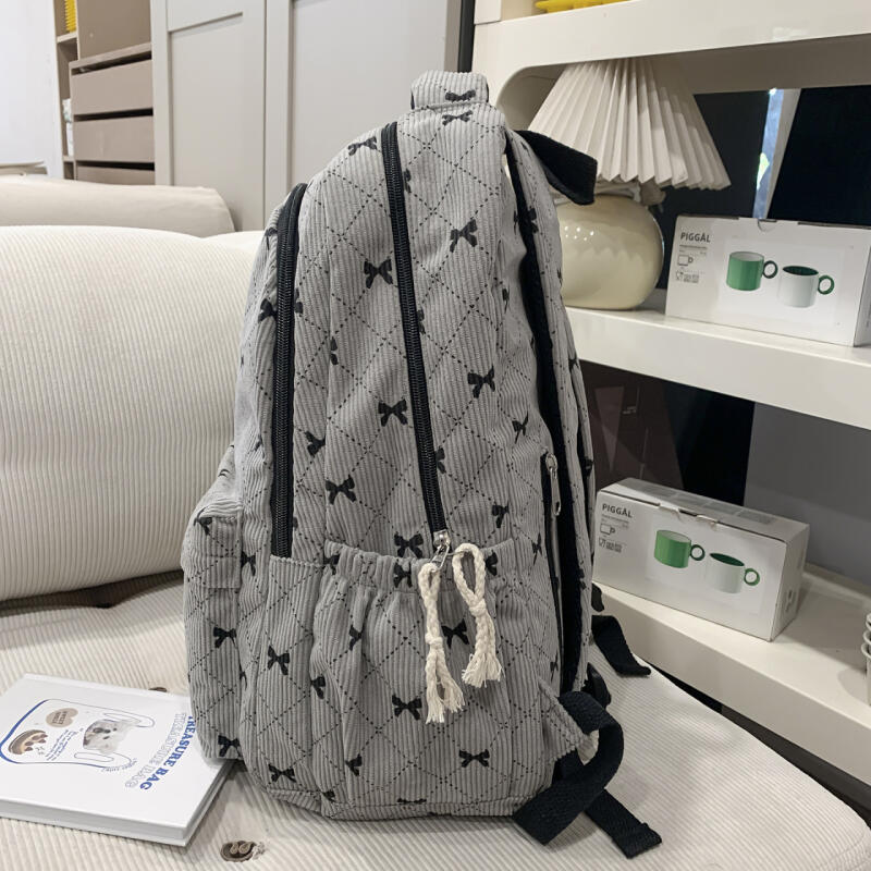 Rucksack Cord Schultasche Schleife bedruckt Leichtgewicht Großes Fassungsvermögen Reise-Rucksack