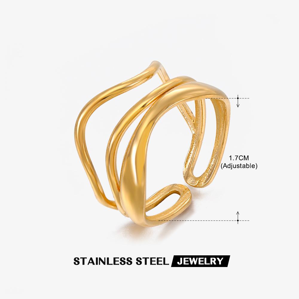 Stainless Steel Multi Layer Open Line Ring For Women Trendy Temperament Ring Party Jewelry Accessory