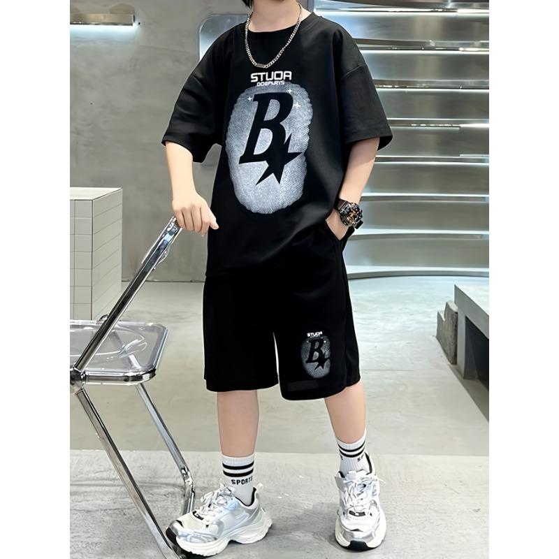 

Летний новый молодежный комплект из топа с 3D-принтом букв + шорты - модный, повседневный, на каждый день и спортивный уличный XL