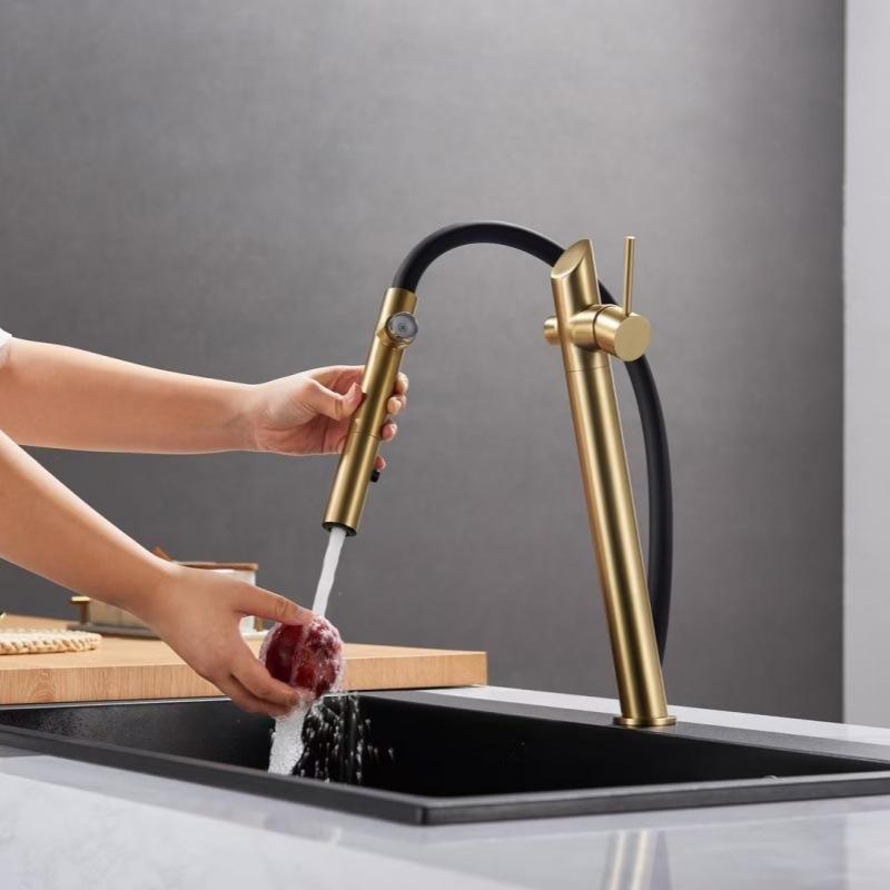 Tuqiu New Sink Faucet Kitchen Tap Hot and Cold Functions Brass Rotation Pull Down Decked Single Lever Sink Mixer New