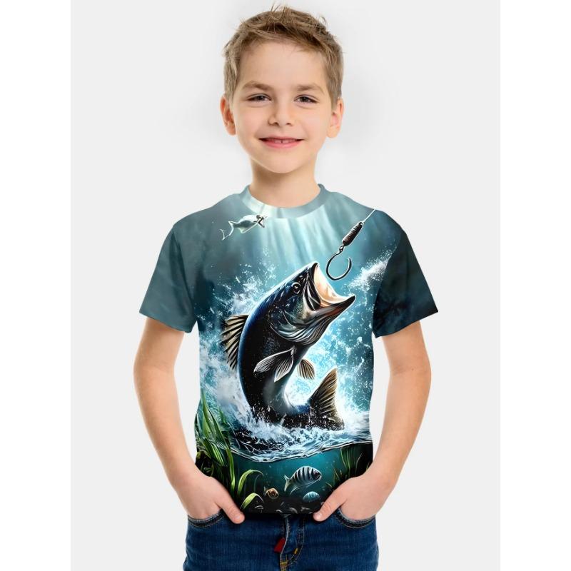 Boys Clothes Fish Pattern 3D Print T-Shirt Summer New Style Children's Fishing Shirt Casual Short Sleeve Fashion Streetwear Top