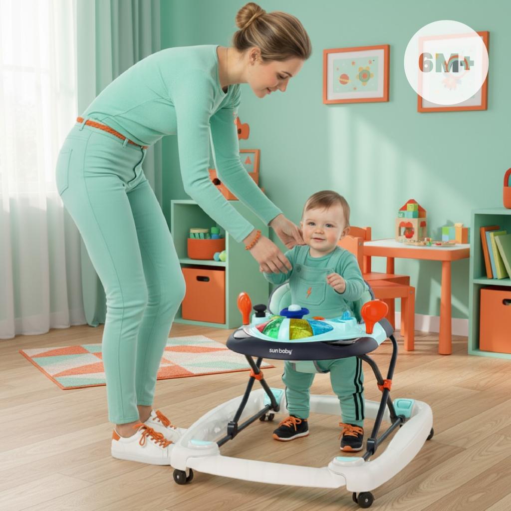 Interactive Walker for Child Rocking Cradle with Steering Wheel Blue-Gray
