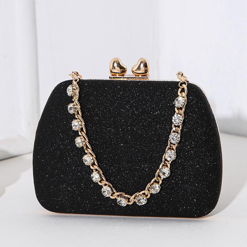 High Quality Pu Square Clutch With Rhinestone Heart Decor For Party And Night Out