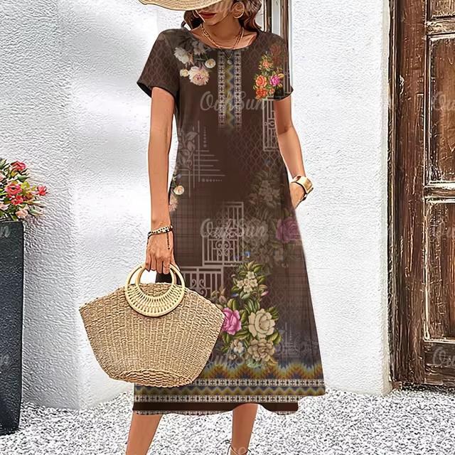 3D Digital Printing Dresses Women's Summer Short-sleeved O-neck Casual Loose Dress