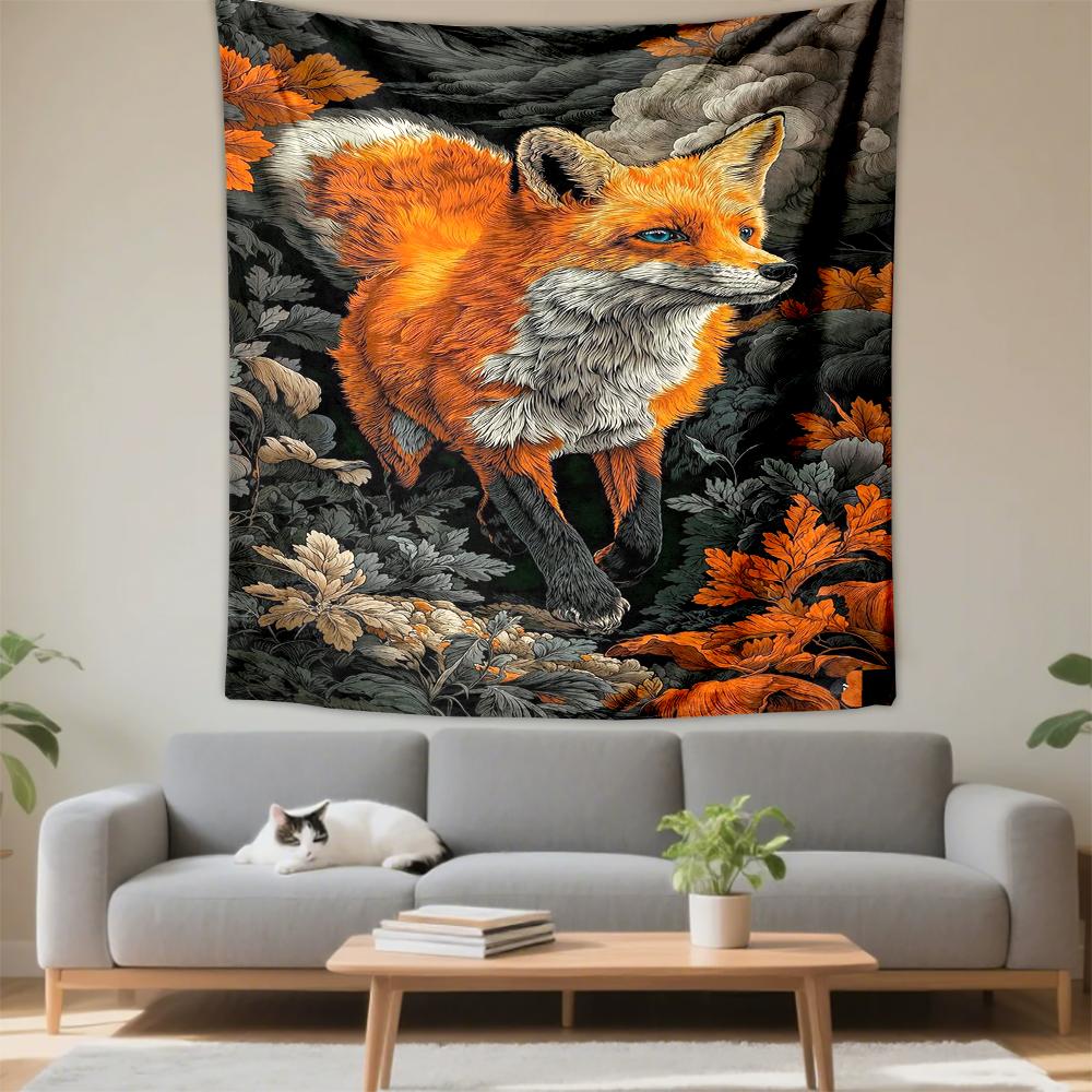Majestic Orange Fox In Forest-Themed Patterned Tapestry for Bedroom and Living Room Home Decor