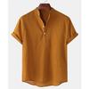 Men's  Summer Polo Shirt Cotton Linen Two Button Striped Men's Sports Polo
