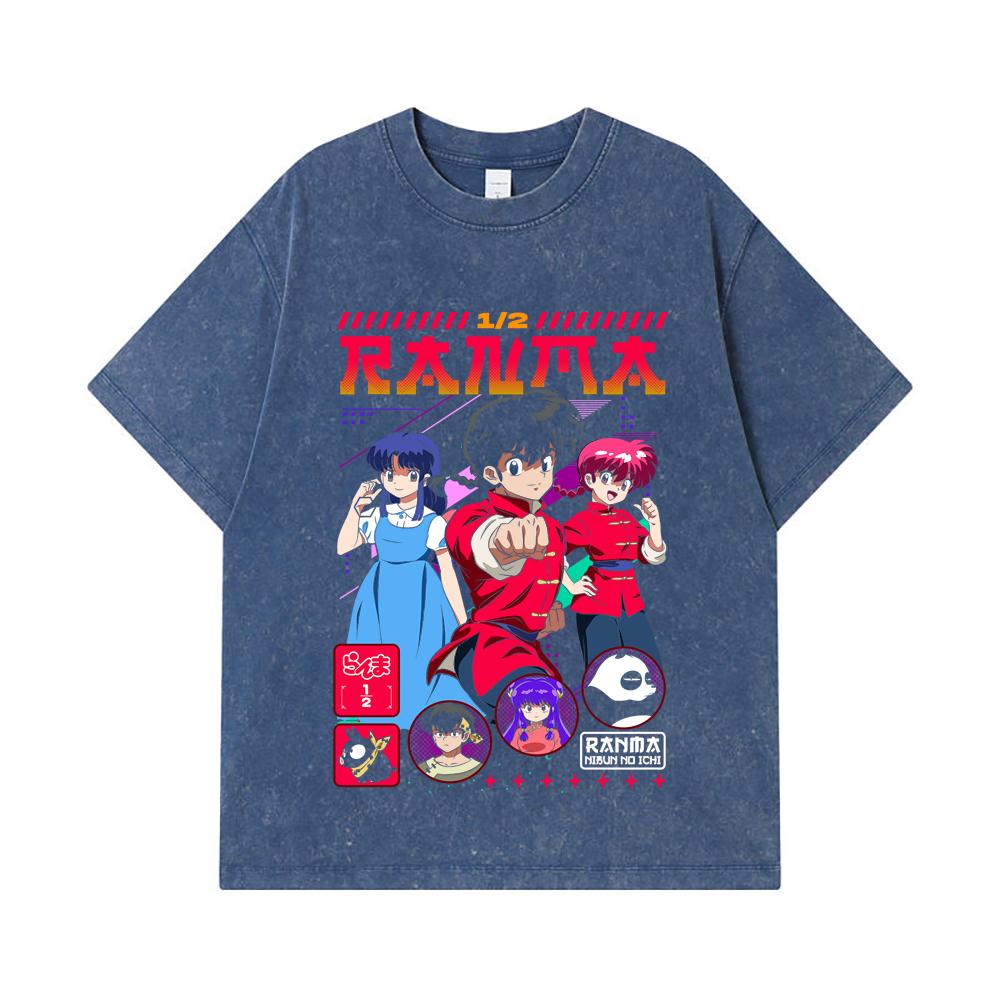 

275 GSM Washed T-shirts 100% Cotton Ranma 12 V5 Print Unisex Heavy Cotton T Shirt 2XL королівський синій колір