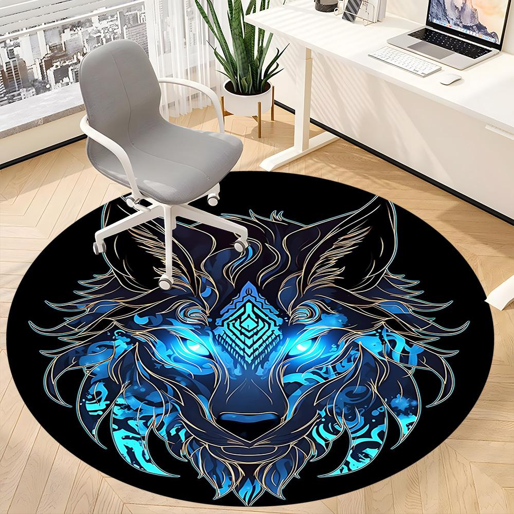 1pc Wolf Head Chair Carpet for Office, Round Non-Slip Durable Large Size Office Carpet, Suitable for Office, Beautiful Decoration