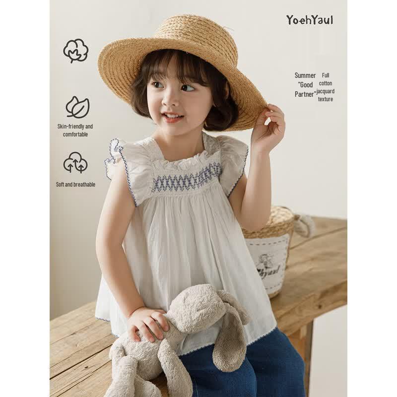 Girls  Summer Flutter Sleeve Doll Top 100 cm