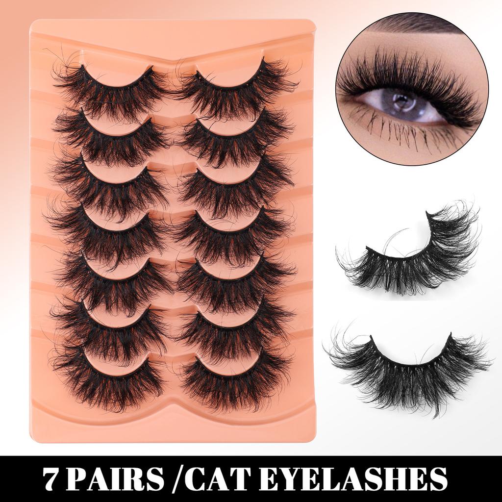 7 Pairs Of Imitation Mink False Eyelashes, Thick Exaggerated Curled Simulated Eyelashes