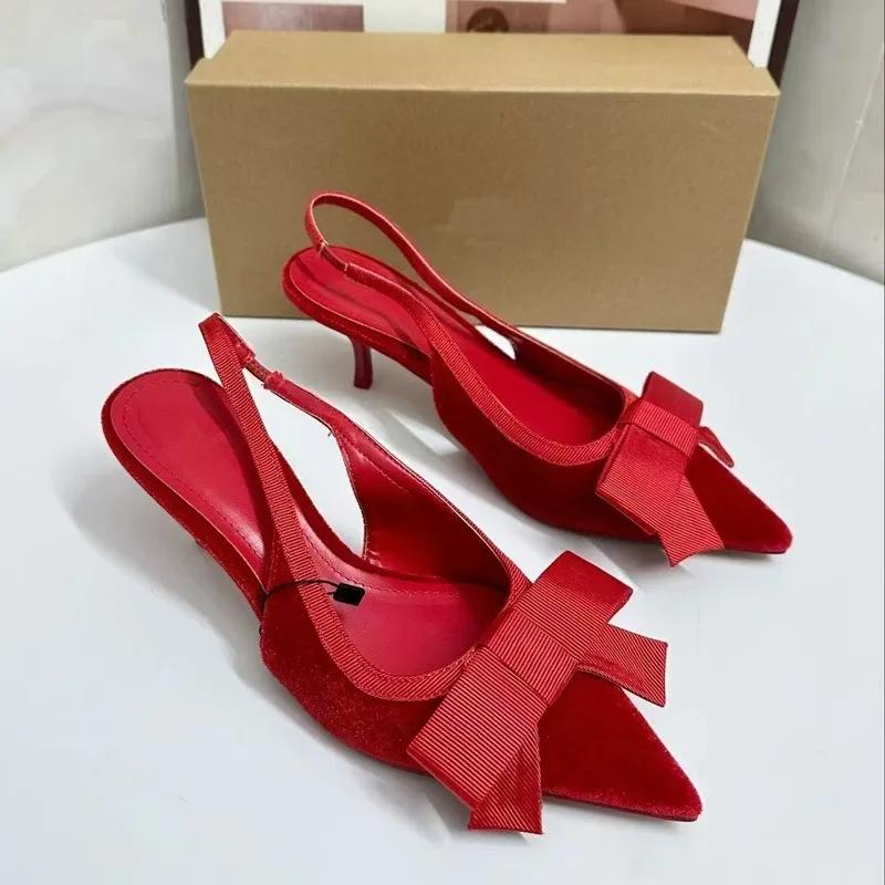 Fashion Elegant Closed Bow Women's Slingback Pumps with Thin Heel and Pointed Toe for Formal Work Party in Black high heels