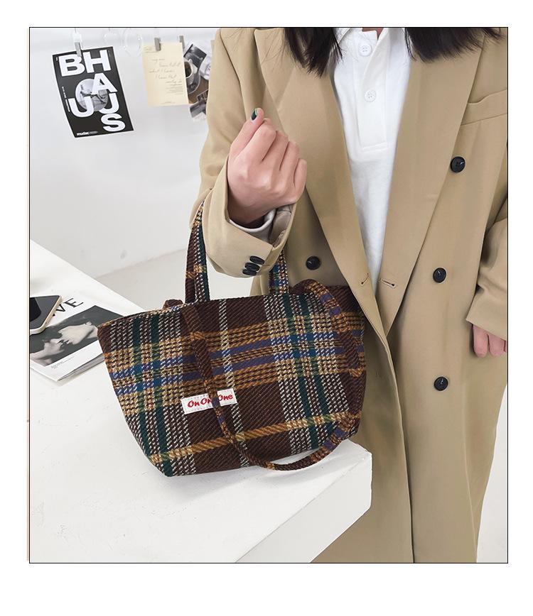 Herbst/Winter Handtasche mit großem Fassungsvermögen im Karomuster - Vielseitige Tragetasche für Damen und Studentinnen im koreanischen/japanischen Stil