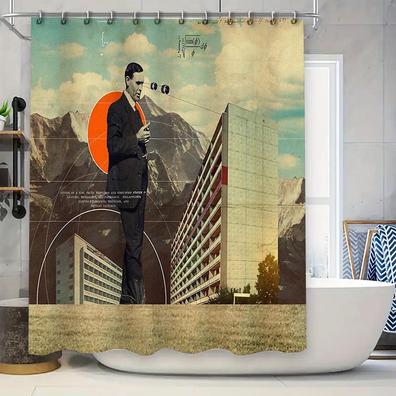 

Modern Architecture Shower Curtain Abstract Cityscape Backdrop Minimalist Hotel Home Decor Washable Bathroom Fabric Art W60H190(CM)-1 Pcs