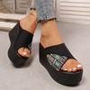 Fashion Patchwork Chunky Women's Fashionable Plaid Slippers 2025 New Wedge Heel Sandals Women Summer Thick Bottom Beach Zapatos De Mujer