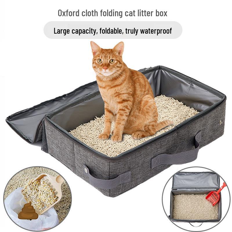 Portable Foldable Cat Litter Box - Oxford Cloth Outdoor Travel Pet Toilet and Poop Basin