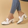 Metal Chain Block Heel Slippers Women's Pointed Toe Deep Mouth Anti-Slip Wear-Resistant High Heels