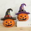 Halloween Ornament Pumpkin Wearing Witch Hat Shape Statue Indoor Outdoor Decor Spooky Halloween Tabletop Decoration