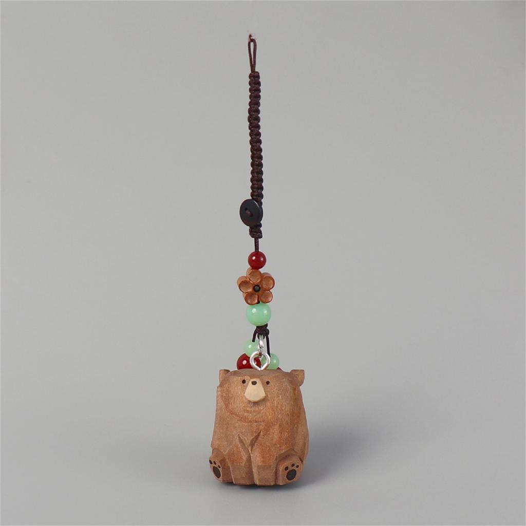 Wooden Carved Cartoon Bear Rabbit Keyring Animal Charm Keychain Travel Souvenirs Backpack Pendant Decorations Couple