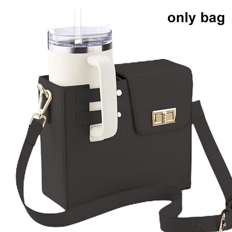 Women Water Bottle Carrier Portable Bag Phone Pocket Case Pu Leather Pouch Cups Handbag With Adjustable Shoulder Strap