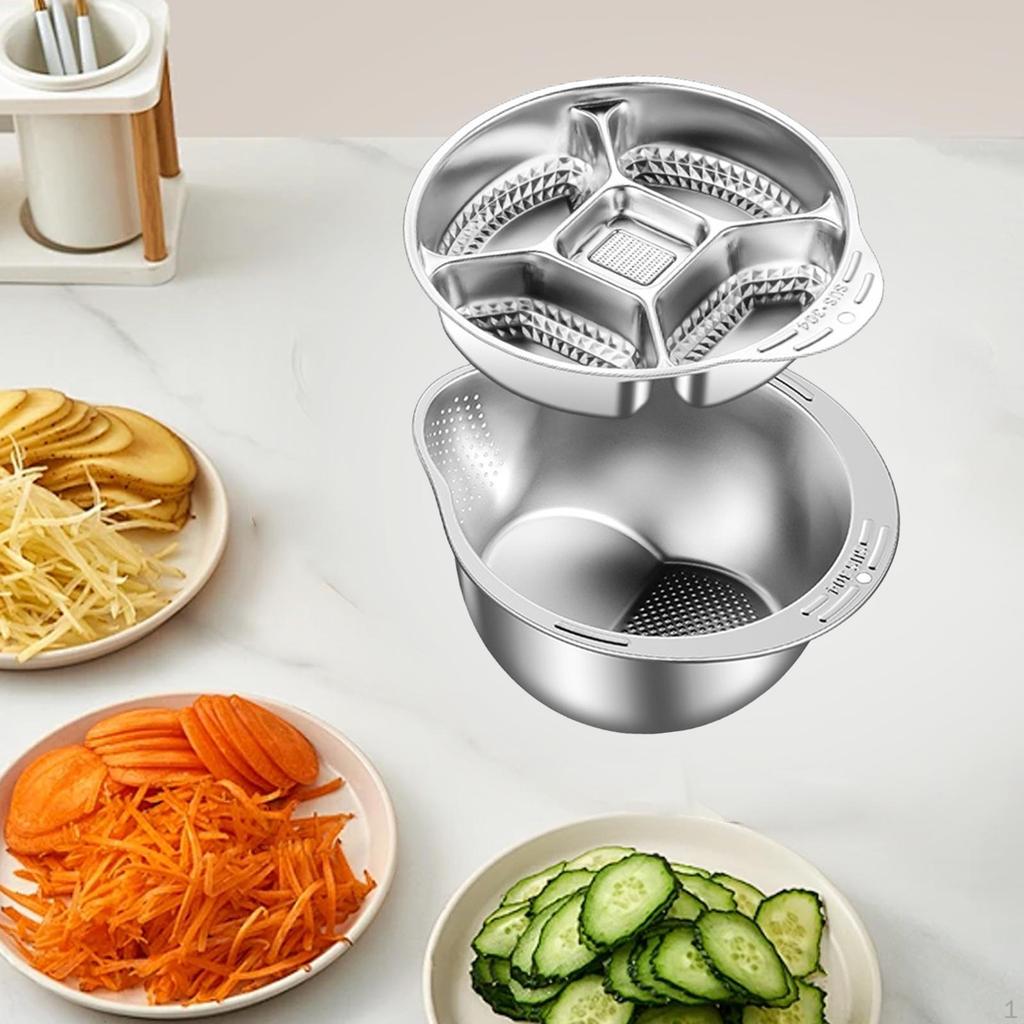 2 in 1 Stainless Steel Kitchen Colander Set Multifunctional Lightweight Drain Basket Sturdy