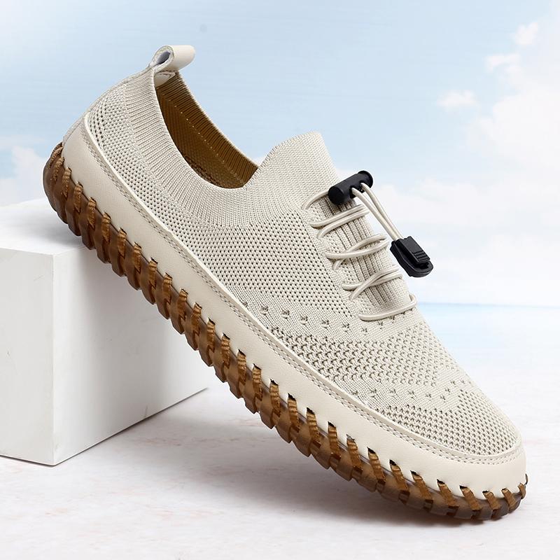 Módní ručně šité kožené síťované boty pro muže Outdoorové lehké řidičské ploché boty Protiskluzové vycházkové turistické boty Nazouvací ležérní boty Tenisky