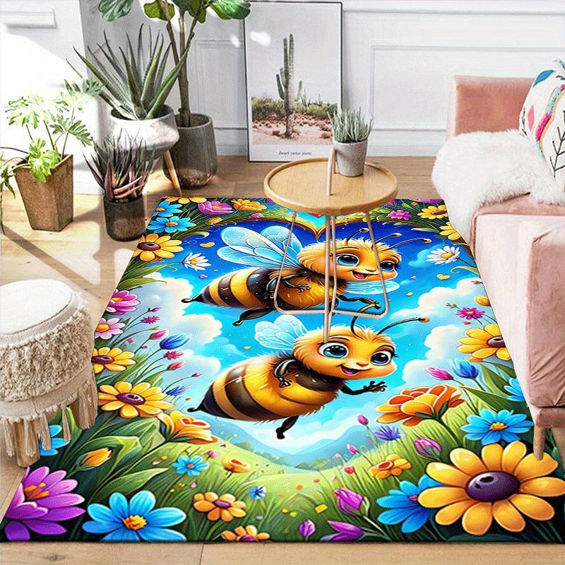 1pc Two happy little bees Print Design Area Rug - Soft, Anti-Slip, and Durable Gaming Room Decor for Bedroom