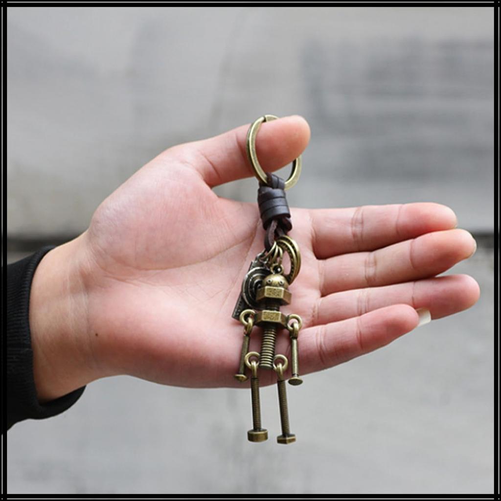 White Fang Leather Robot Screw Key Ring Keychain Retro Charm for Men and Women, AZ293 (Bronze)