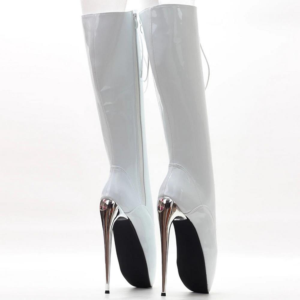 Fashion FHC 18CM High Heel Unisex Knee High Ballet Boots,Queen Dance Shoes,Fetish SM Botas,Front Laces,White,Black,Red,Customized Color