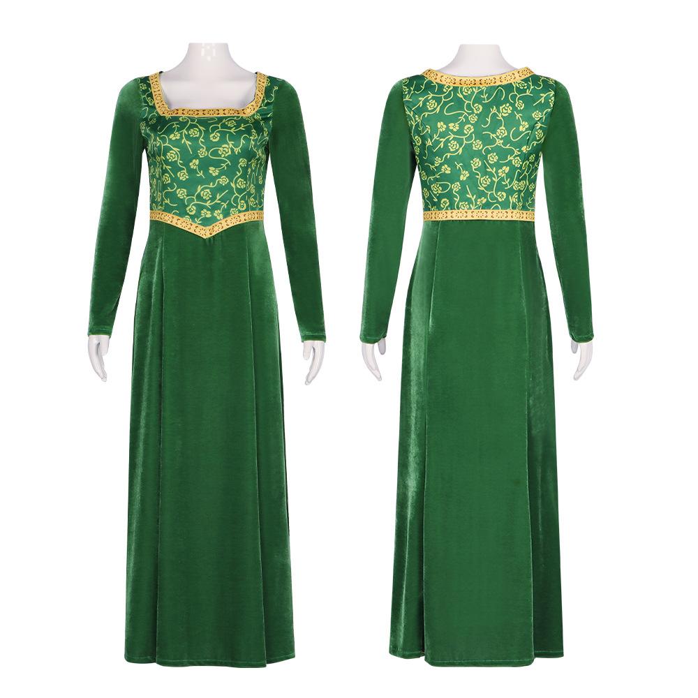 Anime Princess Green Dress Fiona Dress Shrek Cosplay Costume Halloween Fancy Fantasy Party Suit Roleplay for Adult Woman