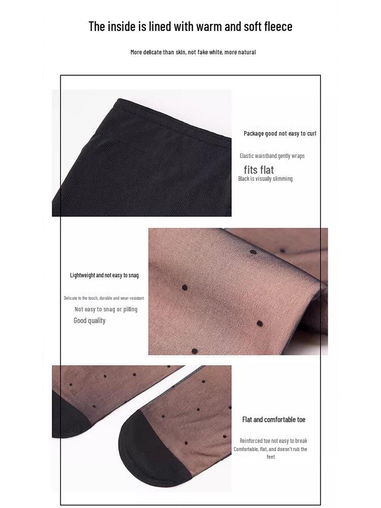 Polka Dot Black Fleece-Lined Fishnet Tights for Women – Double-Layer, See-Through Leggings for Autumn and Winter.