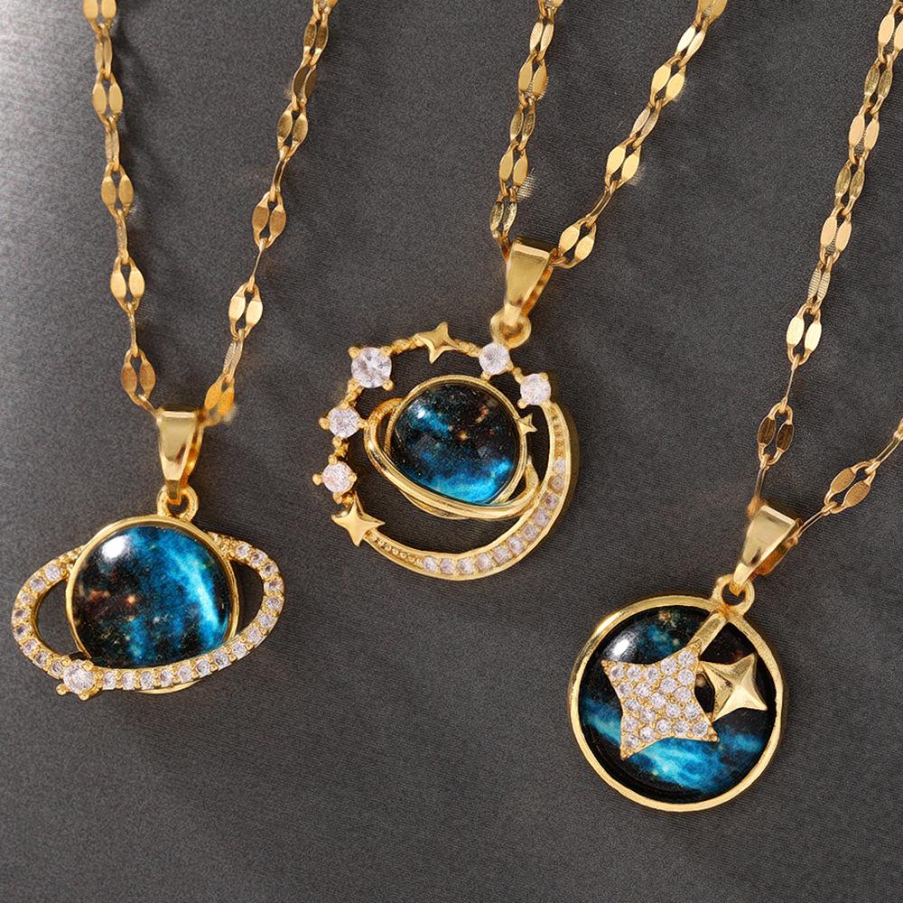 Estrela planeta luxo temperamento incrustado com pedra brilhante jóias pingente lindo moda universo Xinghe acessórios de vestuário pingente "sem corrente"