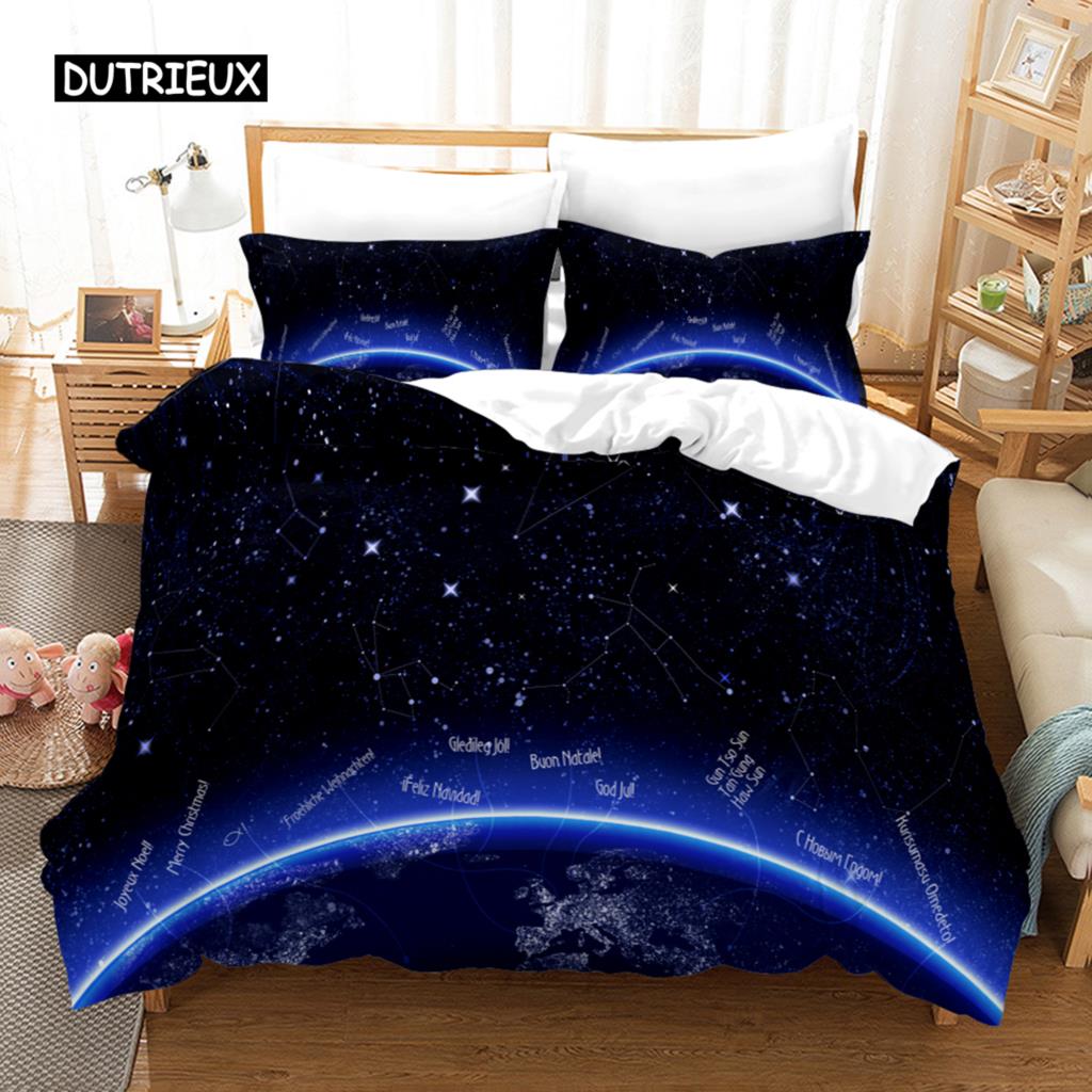 Starry Sky Duvet Cover Set Microfiber Outer Space Theme Comforter Cover Teens Boys Quilt Cover 3D Starry Sky Series Bedding Set